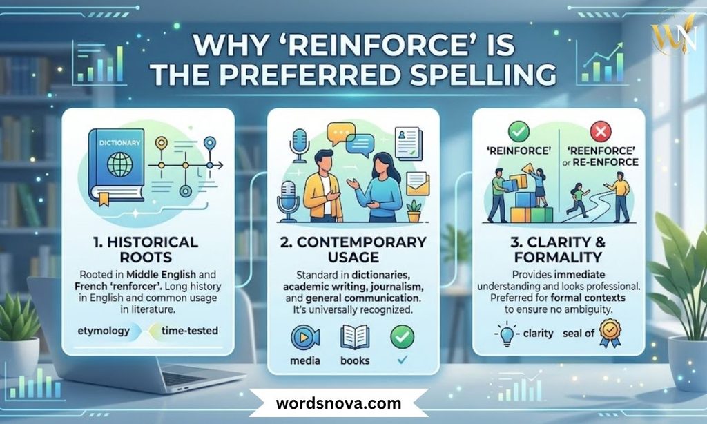 Why Reinforce Is the Preferred Spelling